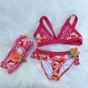 Azul Girls Bikini Bathing Suit Headwrap Set Embellished Beads Size 6